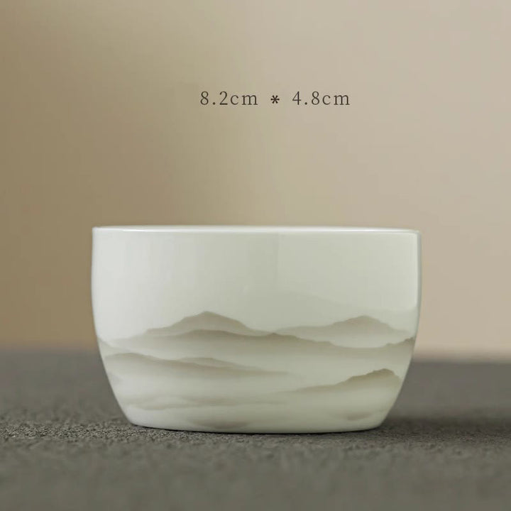 Buddha Stonesヴィンテージ水墨画山白磁セラミック蓋湾三彩ティーカップカンフーティーカップとソーサー蓋付き茶器ティーポット