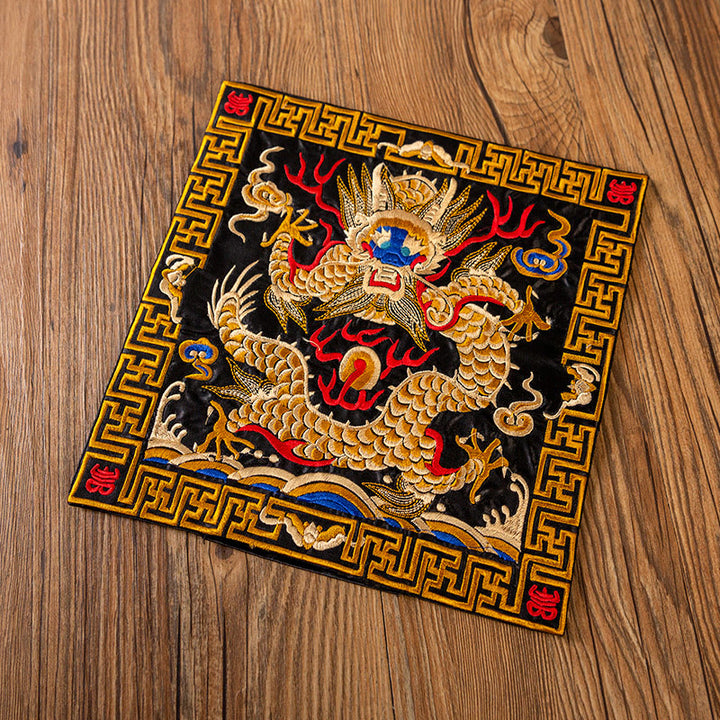 Buddha Stones鳳凰龍 麒麟刺繍 カップマットパッド ティーカップコースター カンフーティーマット
