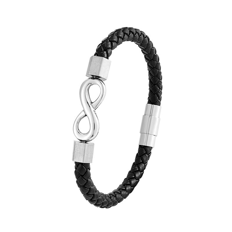 Buddha Stonesエンドレスノット チタンスチール インフィニティレザー ウィーブ バランスブレスレット