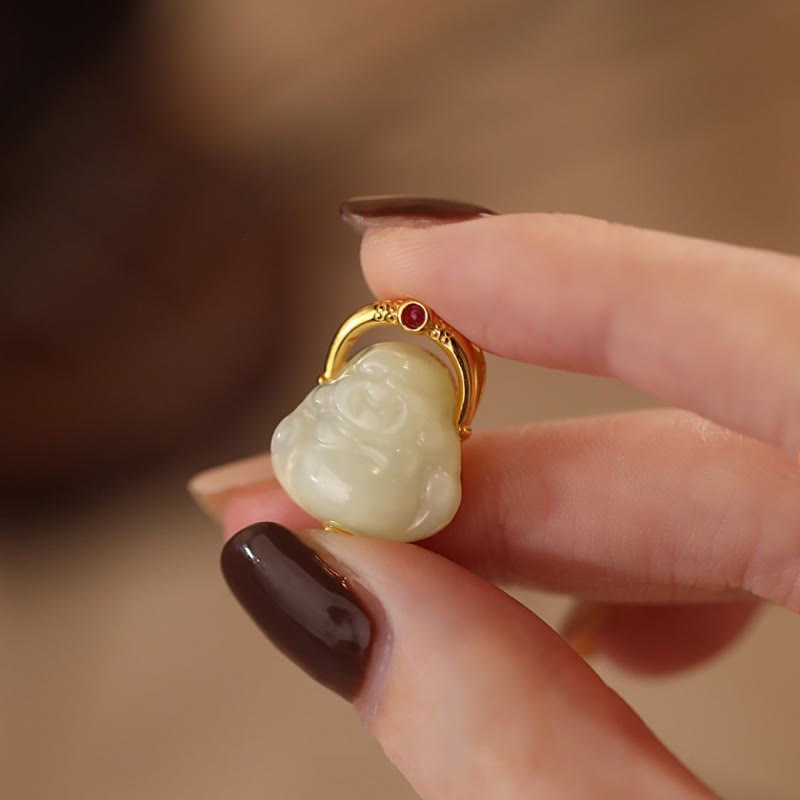 Buddha Stones925 スターリングシルバー 天然和田翡翠 笑う仏陀 豊穣のチェーンネックレスペンダント
