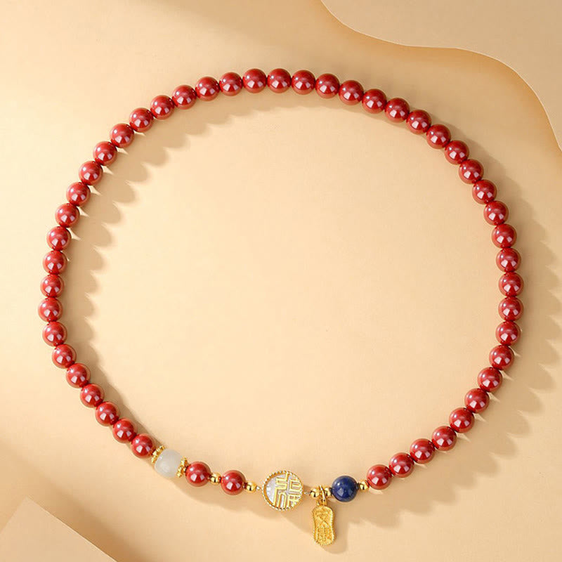 Buddha Stones 925スターリングシルバー 辰砂 シャコガイ フーキャラクター ダブルラップ 祝福ブレスレット