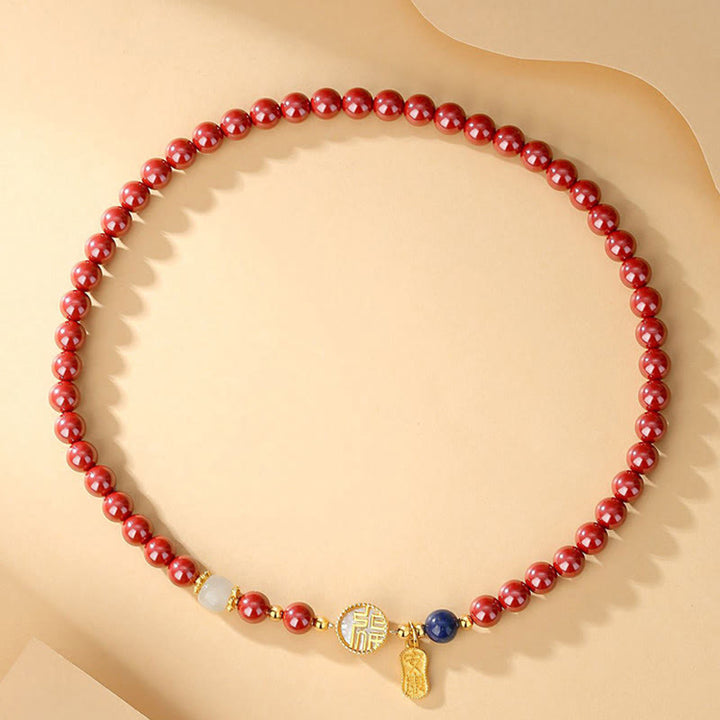 Buddha Stones 925スターリングシルバー 辰砂 シャコガイ フーキャラクター ダブルラップ 祝福ブレスレット