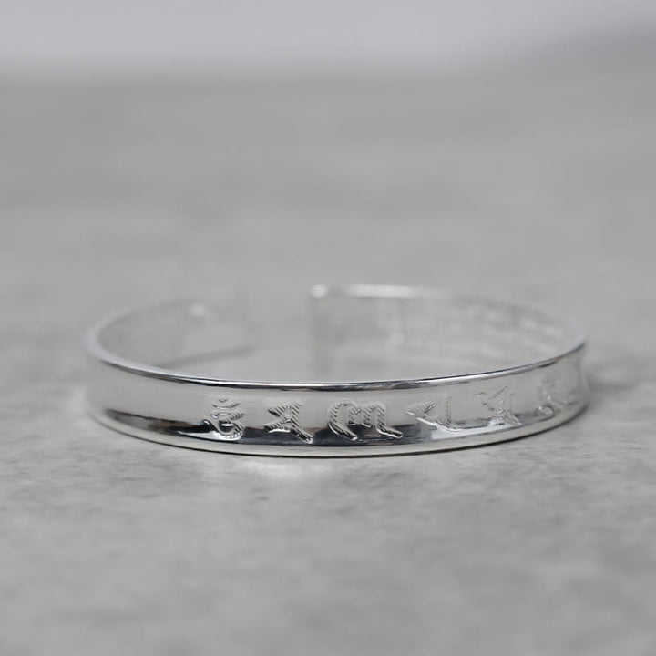 Buddha Stonesチベットマントラ白銅ブレスレット - 12mm（手首周り：15～17cm） - マントラ透明彫刻 - image 5