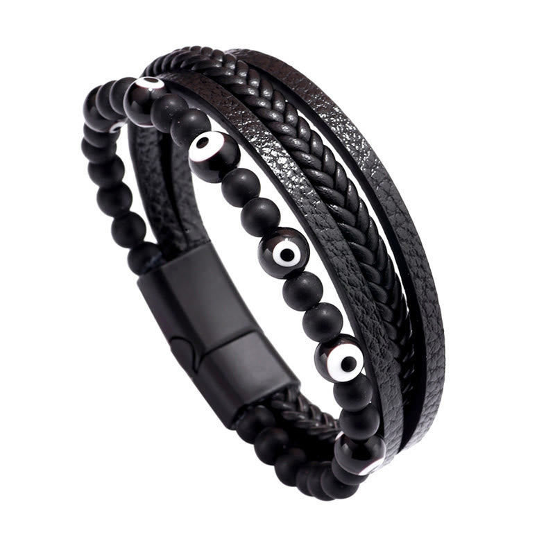 Buddha Stones邪眼 タイガーアイ 守護 ビーズ 多層編みブレスレット