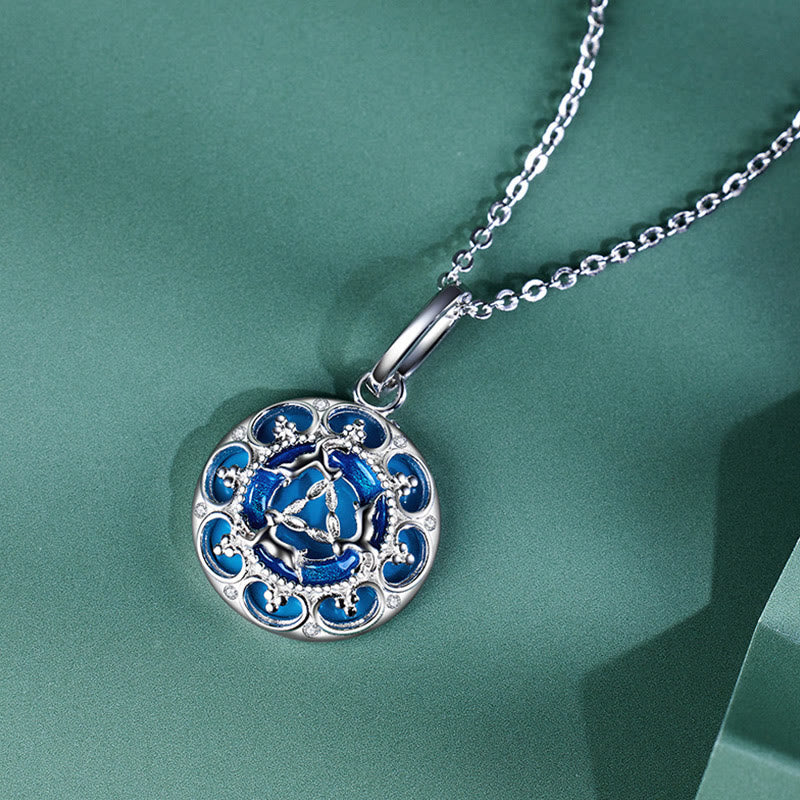 Buddha Stones925スターリングシルバー ラウンドターコイズ 3匹のウサギ バランスネックレスペンダント