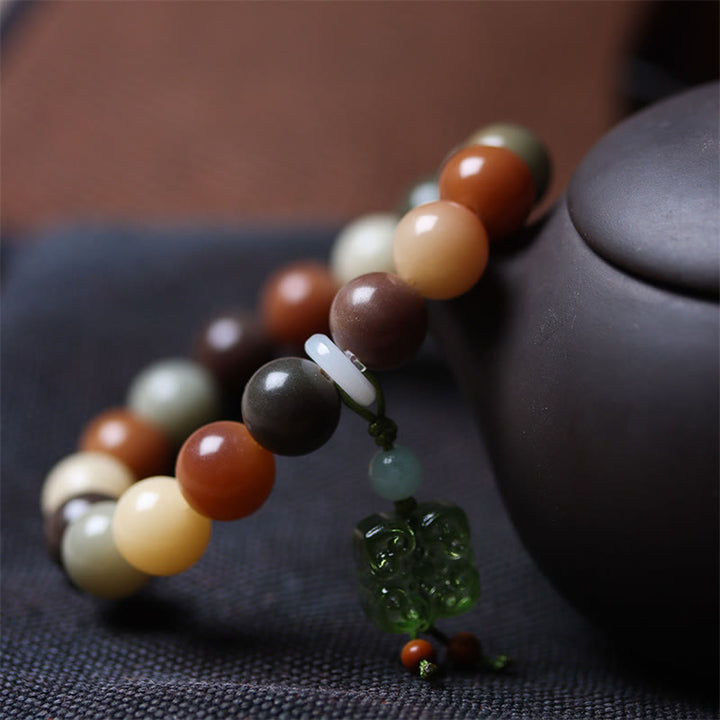Buddha Stones天然 マルチカラー グラデーション 菩提樹 瑠璃ガラス チャーム 平和ブレスレット