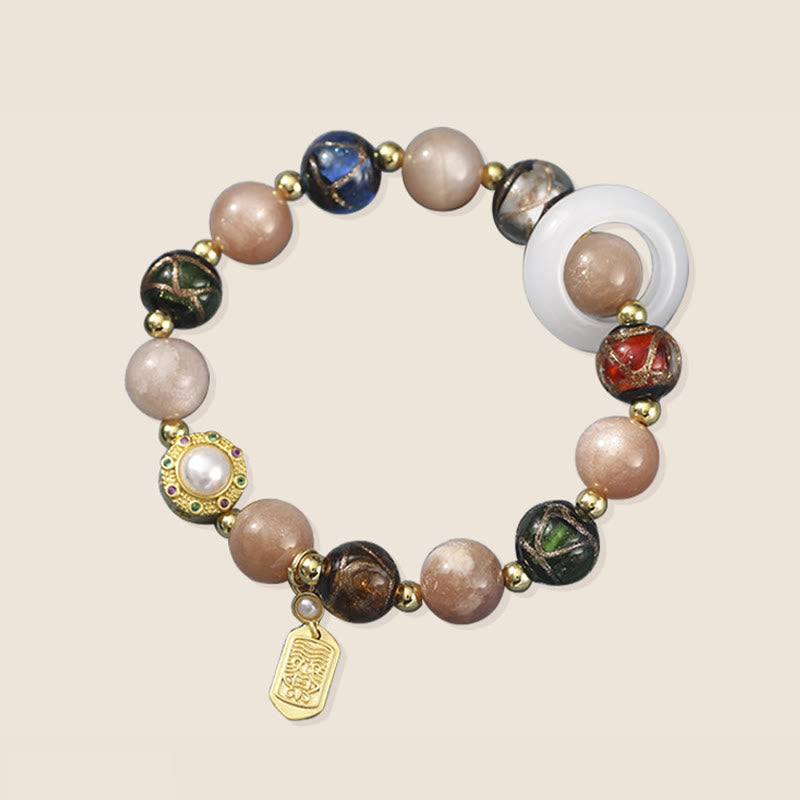 Buddha Stonesチベットのお香灰 リュウリガラス シャコガイ石 太陽石オーム・マニ・パドメ・フム祈祷ホイールチャームブレスレット