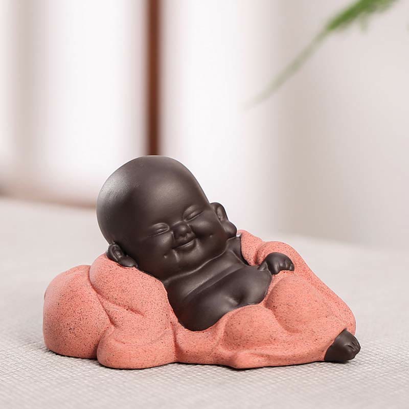 いつも笑顔のBuddha Stones笑う仏 富と幸運 紫粘土 弥勒像 装飾 - のんびり笑う小さな仏陀 - image 10
