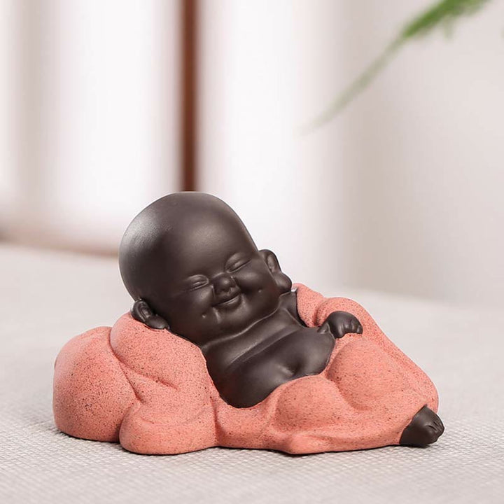 いつも笑顔のBuddha Stones笑う仏 富と幸運 紫粘土 弥勒像 装飾 - のんびり笑う小さな仏陀 - image 10