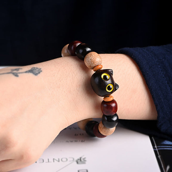 Buddha Stones小葉紫檀黒檀かわいい猫 彫刻守護ブレスレット - image 22