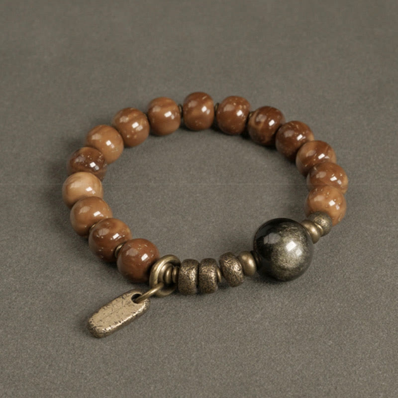 Buddha Stonesクカシード タイガーアイ ゴールドシーン オブシディアン 銅 富と幸運のブレスレット