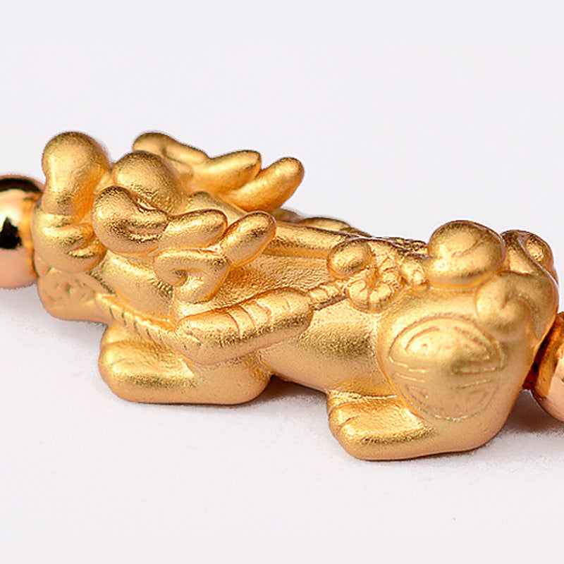Buddha Stones24K 金メッキ 貔貅 幸運の赤紐ブレスレット