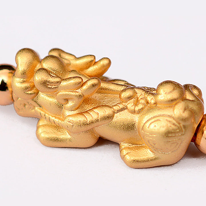 Buddha Stones24K 金メッキ 貔貅 幸運の赤紐ブレスレット