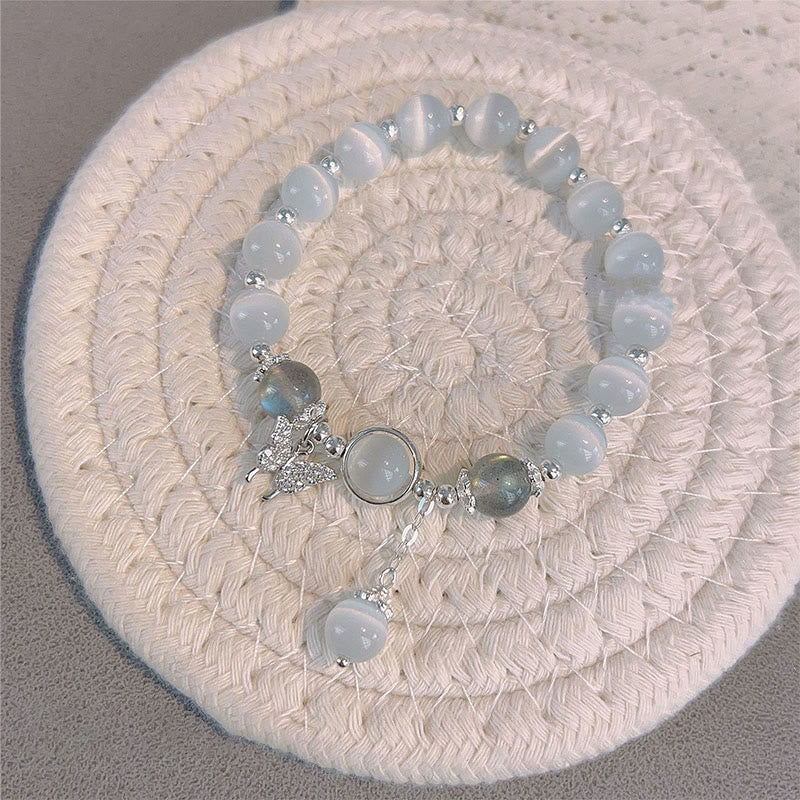 Buddha Stones ムーンストーン バタフライ＆スター チャーム ブレスレット レディース