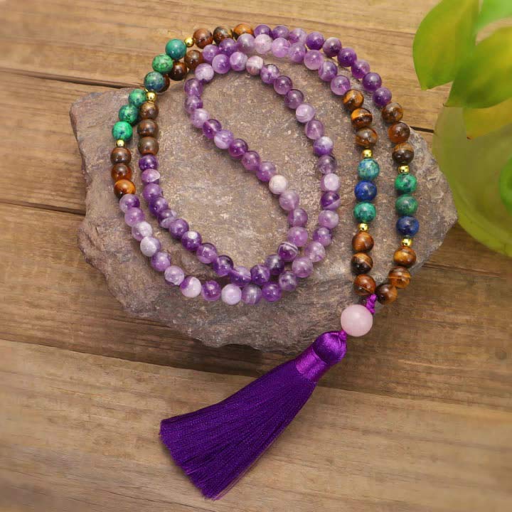 Buddha Stonesチベットアメジスト 浄化ブレスレットMalaセット