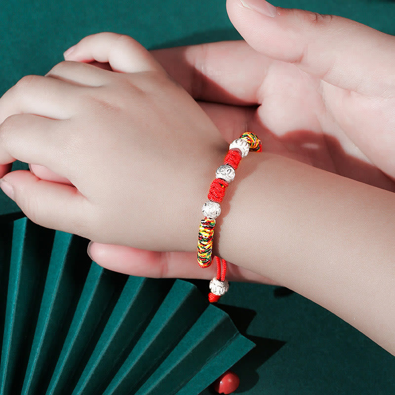 Buddha Stones 925スターリングシルバー キングコングノット マルチカラー レッドストリング 強度ハンドメイド編み込み 子供用ブレスレット