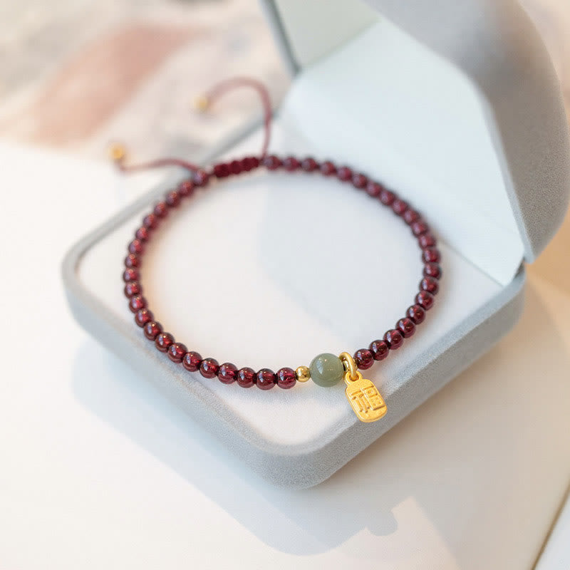 Buddha Stones天然ストロベリークォーツガーネット翡翠幸運福キャラクターヒーリングチャームブレスレット