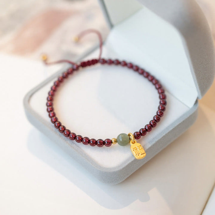 Buddha Stones天然ストロベリークォーツガーネット翡翠幸運福キャラクターヒーリングチャームブレスレット