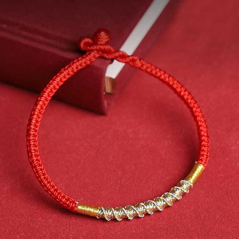 Buddha Stones925スターリングシルバー 幸運と強さ 赤い糸の保護編みブレスレット