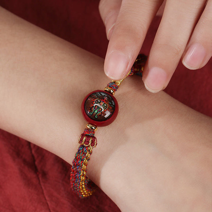 Buddha Stonesのカラフルなロープの辰砂タンカの祝福編みブレスレット