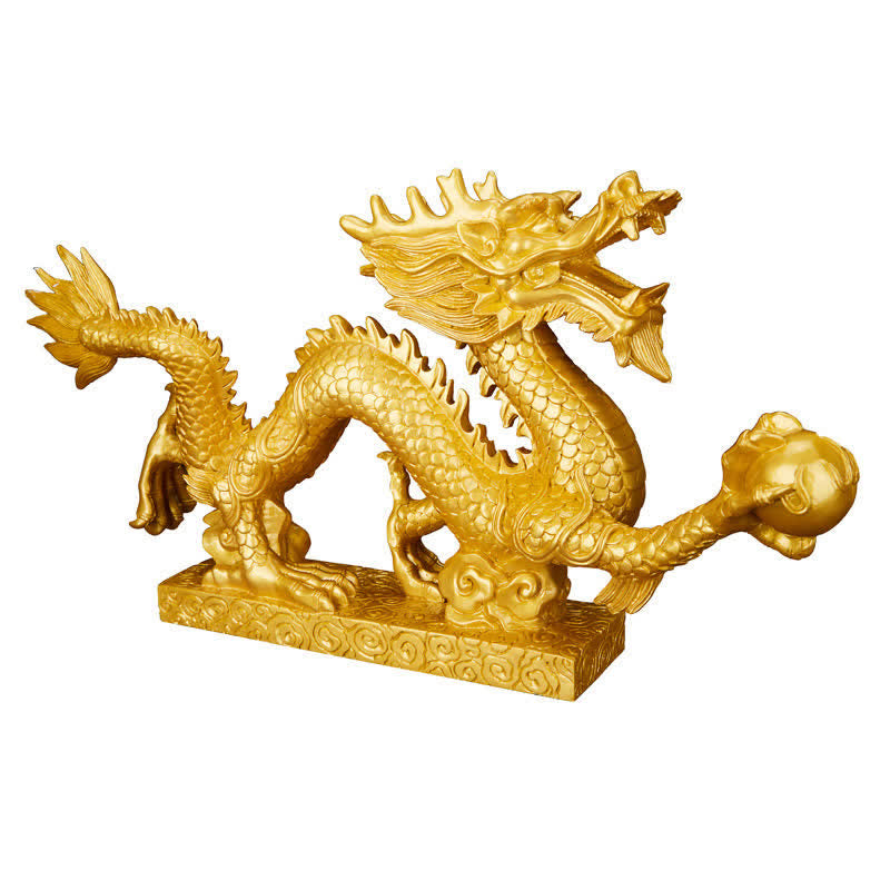 Buddha Stones風水 龍 吉兆 雲 富 幸運 装飾 - 金 - 50cm×7.5cm×25cm - image 0
