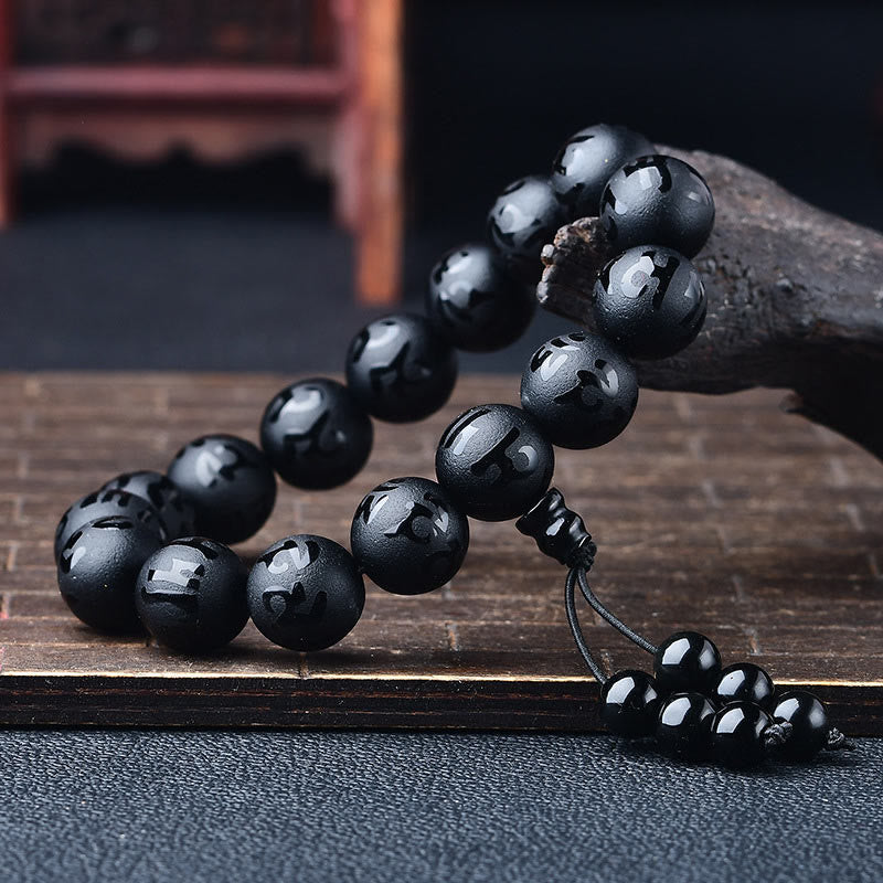 Buddha Stonesチベット ホワイトクリスタル ブラックオニキスオーム・マニ・パドメ・フム瞑想ブレスレット