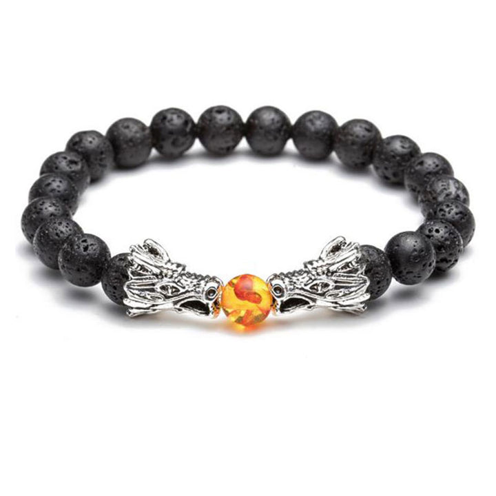 Buddha Stonesホワイトターコイズ 溶岩石 龍の祝福 ビーズブレスレット
