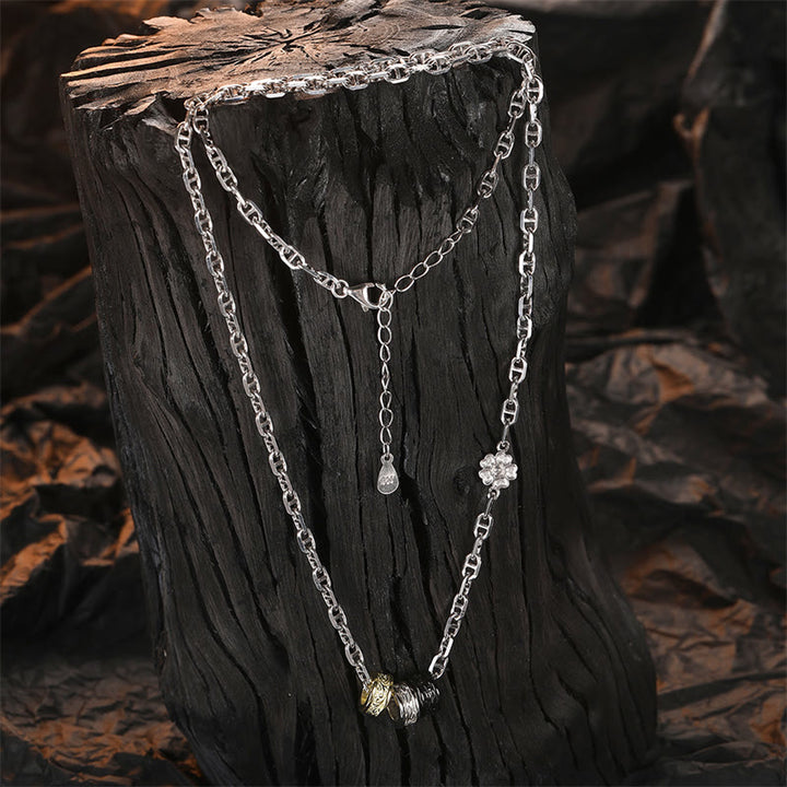 Buddha Stones925 スターリングシルバー レトロ 唐代花柄 幸運エネルギーチェーンネックレスペンダント