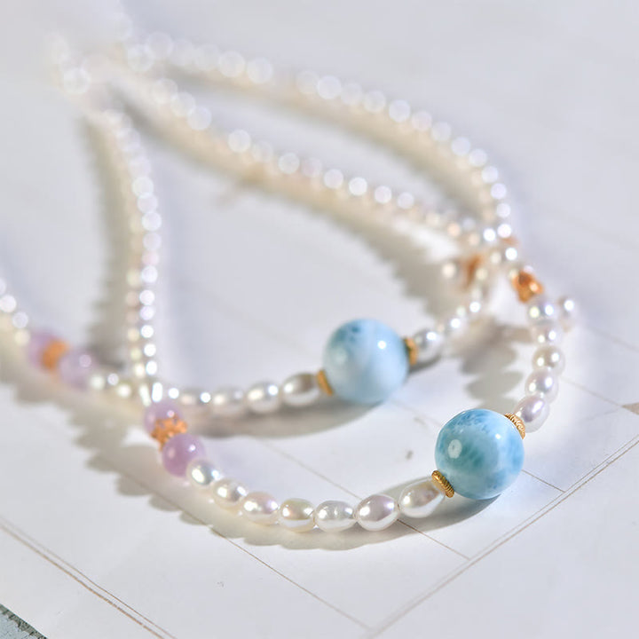 Buddha Stones925スターリングシルバー 天然パール ラリマー シンセリティネックレスペンダント