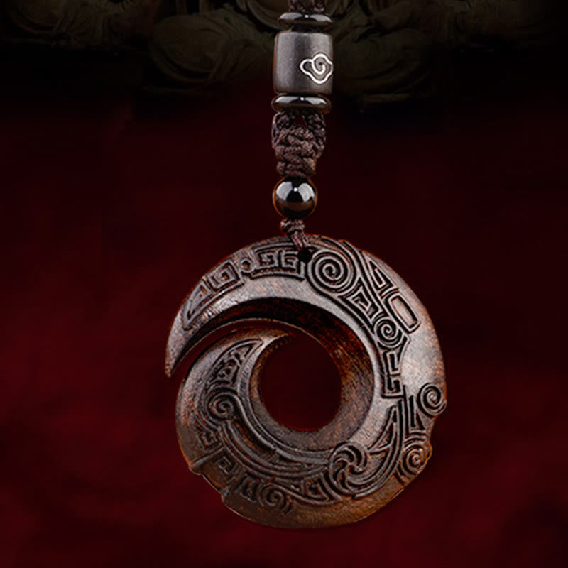 Buddha Stones小葉 紫檀 黒檀 幸運を呼ぶ デザインパターン 守護 ネックレス ペンダント