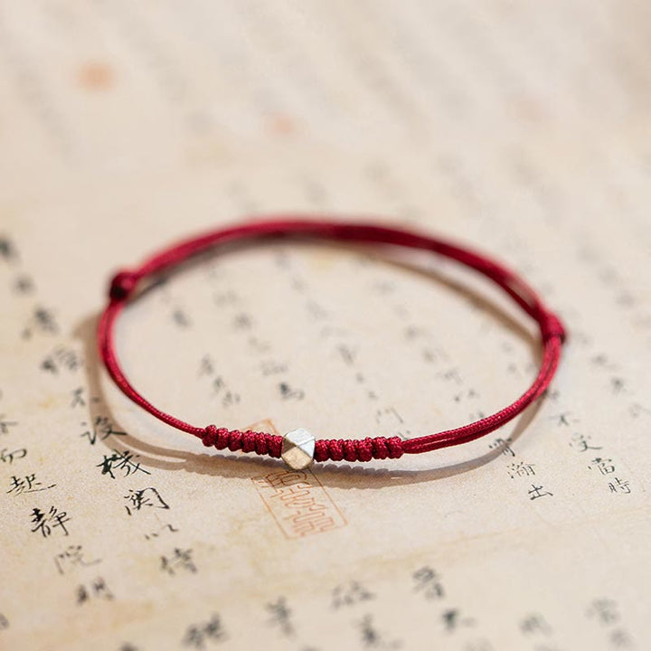 Buddha Stones925スターリングシルバー 幸運のビーズ 守護 レッドストリング 編み込みブレスレット