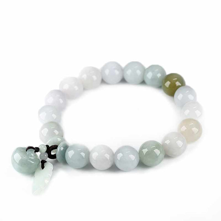 Buddha Stones天然翡翠 翡翠仏 ひょうたん りんご 成功ブレスレット