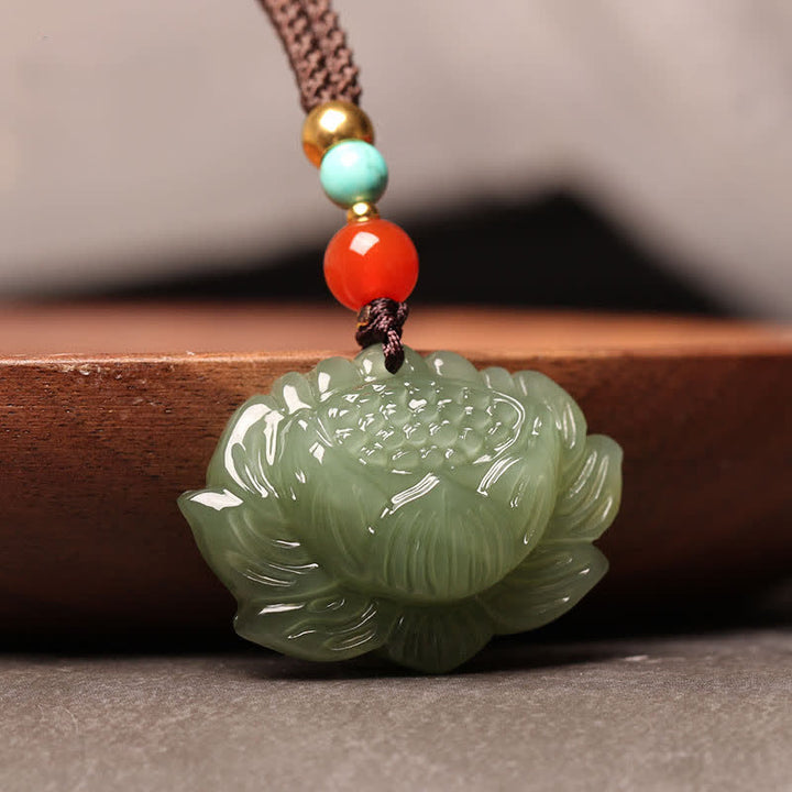 Buddha Stones和田翡翠 蓮の花 成功のネックレスペンダント - image 3