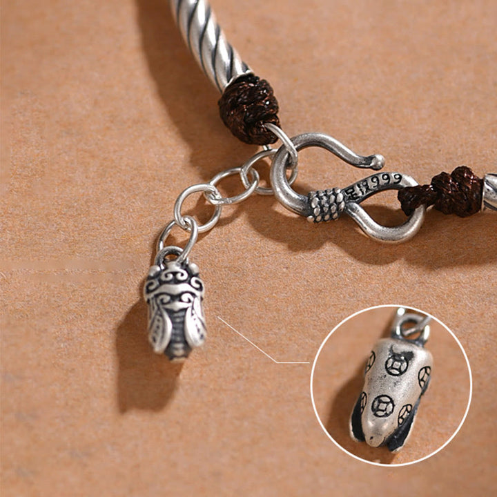 Buddha Stones999 スターリングシルバー 竹模様 蝉 幸運 富のブレスレット