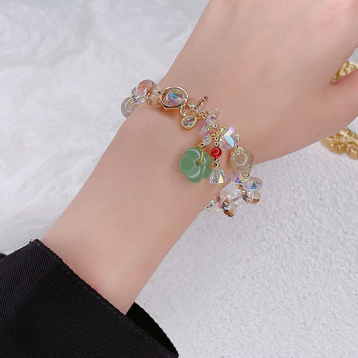 Buddha Stonesカラフルな宝石 グリーンアベンチュリン フラワービーズ 幸運のブレスレット