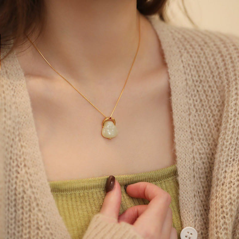 Buddha Stones925 スターリングシルバー 天然和田翡翠 笑う仏陀 豊穣のチェーンネックレスペンダント