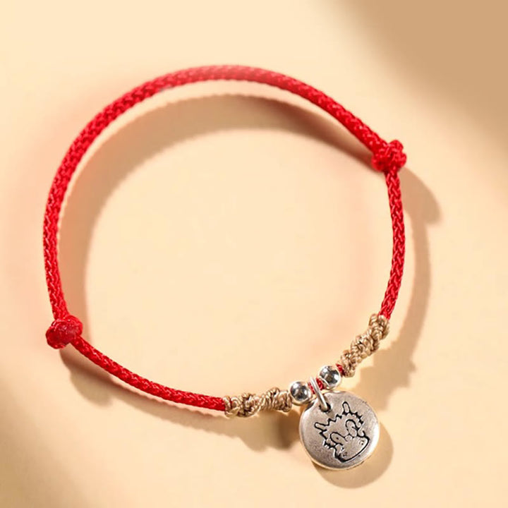 Buddha Stonesハンドメイド999スターリングシルバードラゴン年かわいい中国の十二支幸運編みブレスレット