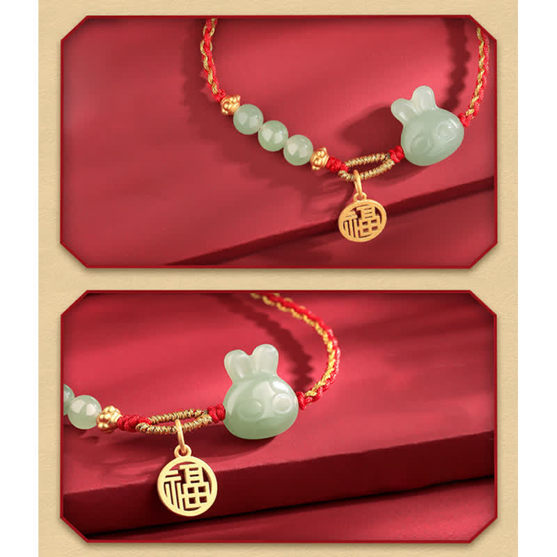 Buddha Stones925 スターリングシルバー 卯年 和田翡翠 幸福 幸運 赤い紐ブレスレット
