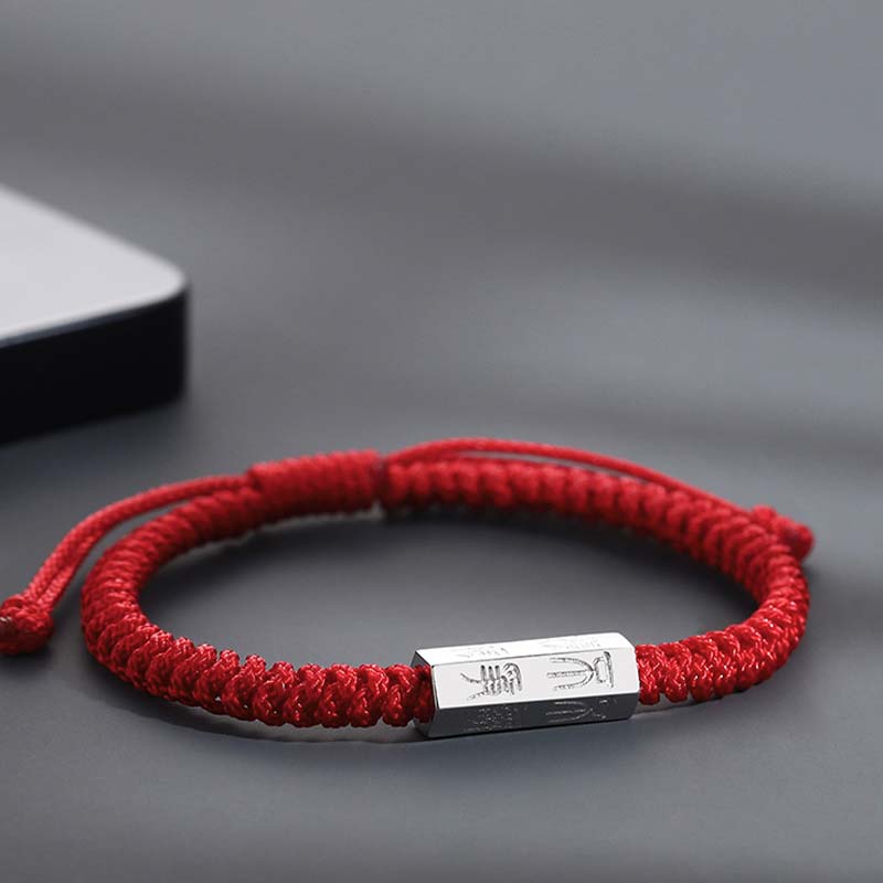 Buddha Stones925スターリングシルバー 文字彫刻 祝福ストリングブレスレット