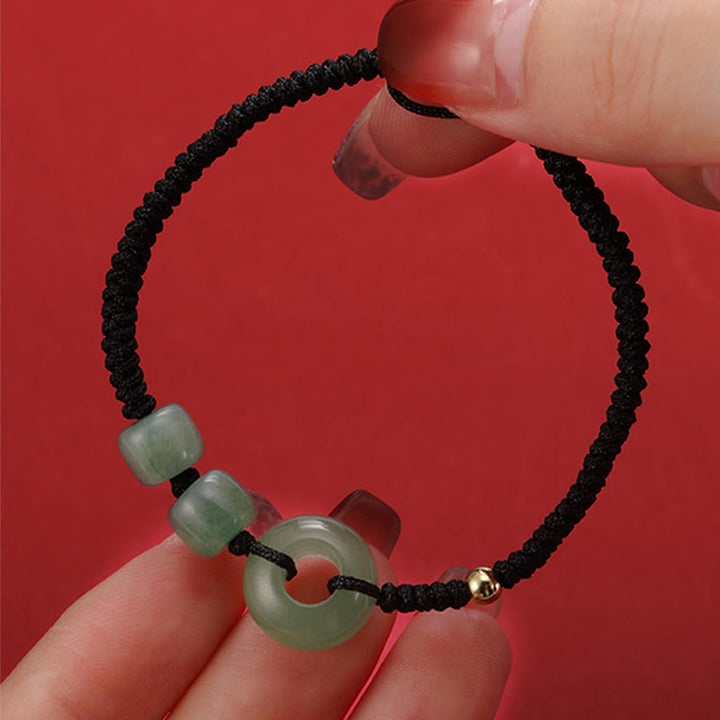 Buddha Stones2個入り グリーンアベンチュリン ホワイトジェイド 平和バックル 幸運 編み込み カップルブレスレット