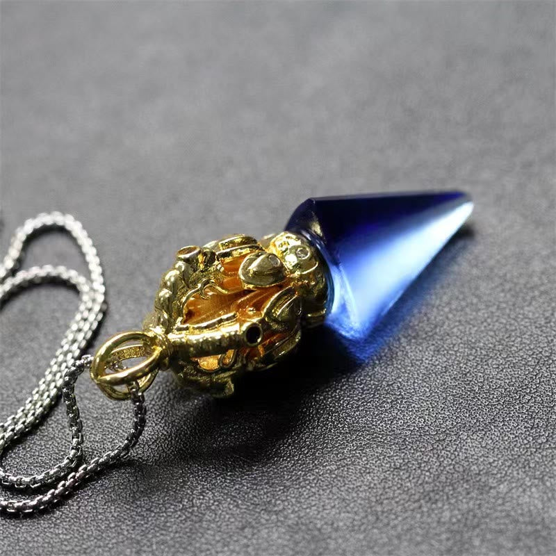 Buddha Stonesチベットドルジェ金剛杵4本爪蓮華水晶の強さのネックレスペンダント