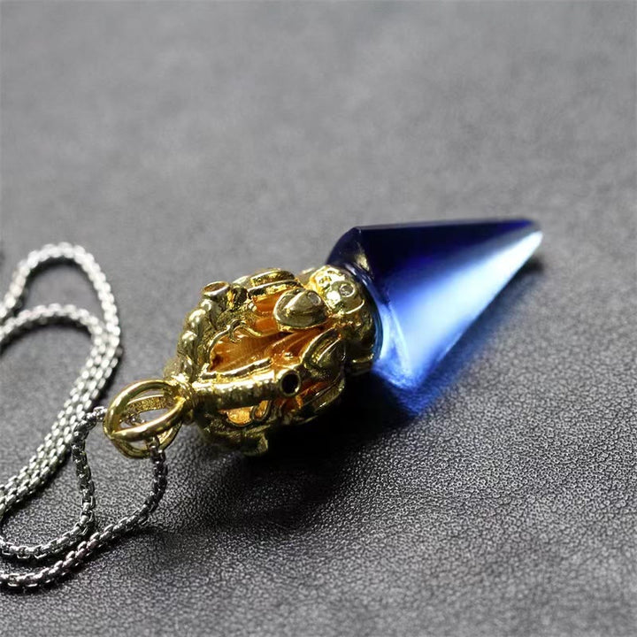 Buddha Stonesチベットドルジェ金剛杵4本爪蓮華水晶の強さのネックレスペンダント