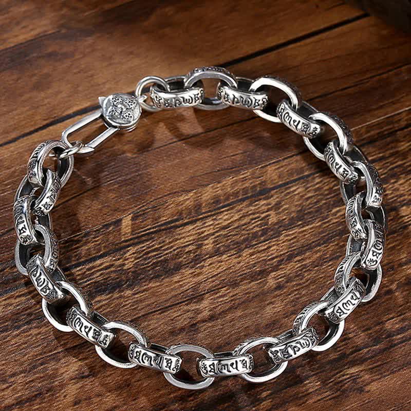 Buddha Stones925スターリングシルバーオーム・マニ・パドメ・フム刻印入り 平和ブレスレット バングル