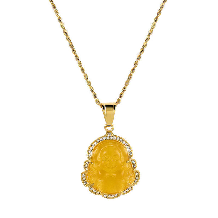Buddha Stones18K ゴールドフィルド 笑う仏陀 翡翠 幸運のネックレスチェーンペンダント - 黄色 - image 17