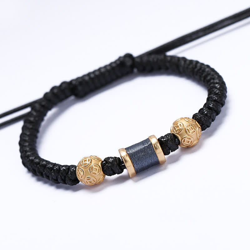Buddha Stones999 スターリングシルバー 銅コインビーズ 銅バランス編み紐ブレスレット