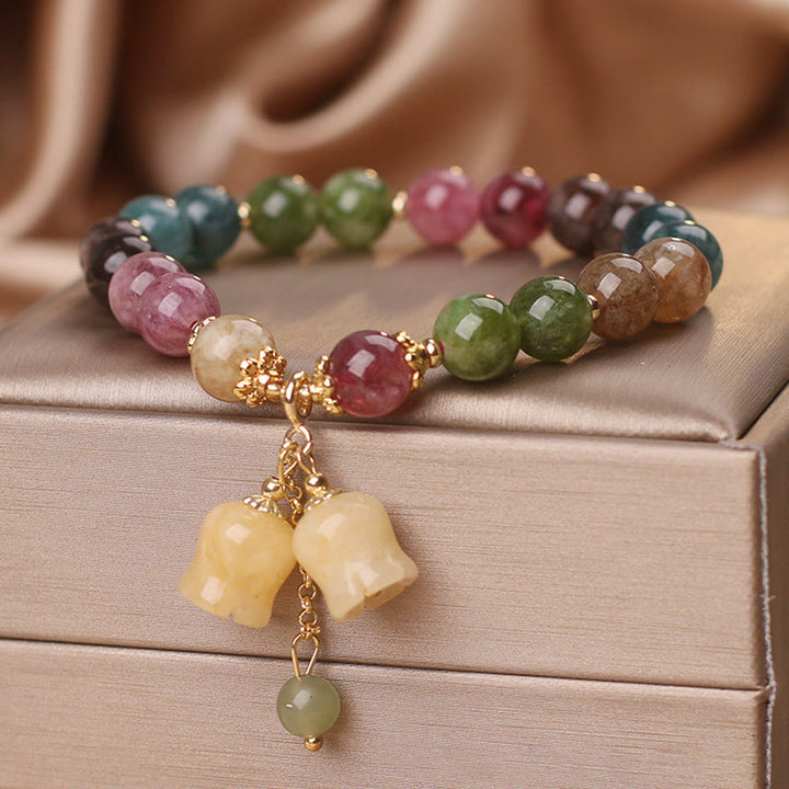 Buddha Stones天然カラフルトルマリンフラワービーズラブブレスレット