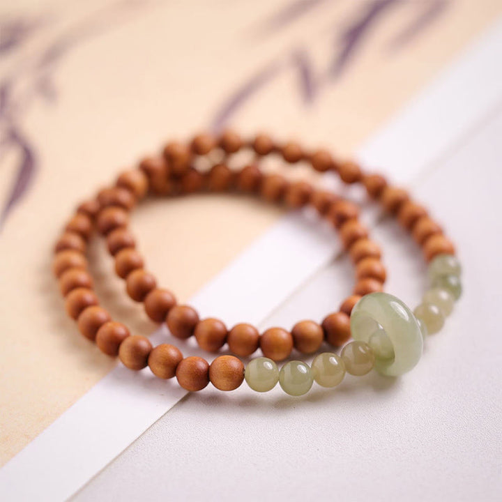 Buddha Stones白檀 和田翡翠 守護 ダブルラップブレスレット