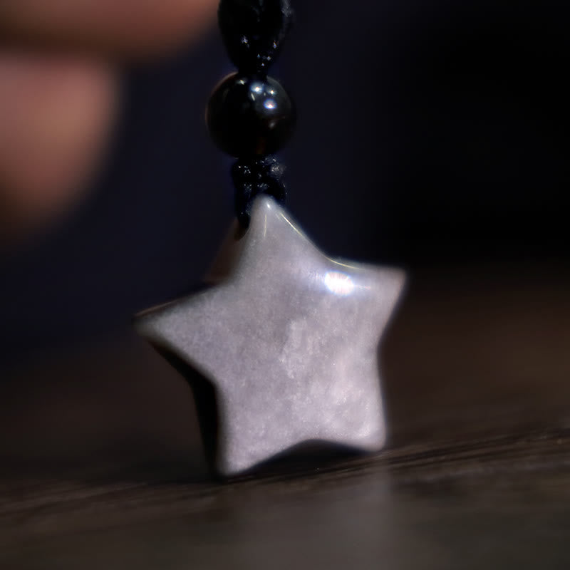 Buddha Stones天然銀光沢黒曜石 星 三日月 守護ネックレスペンダント