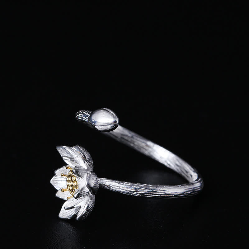 Buddha Stones925スターリングシルバー 蓮の花の祝福リング
