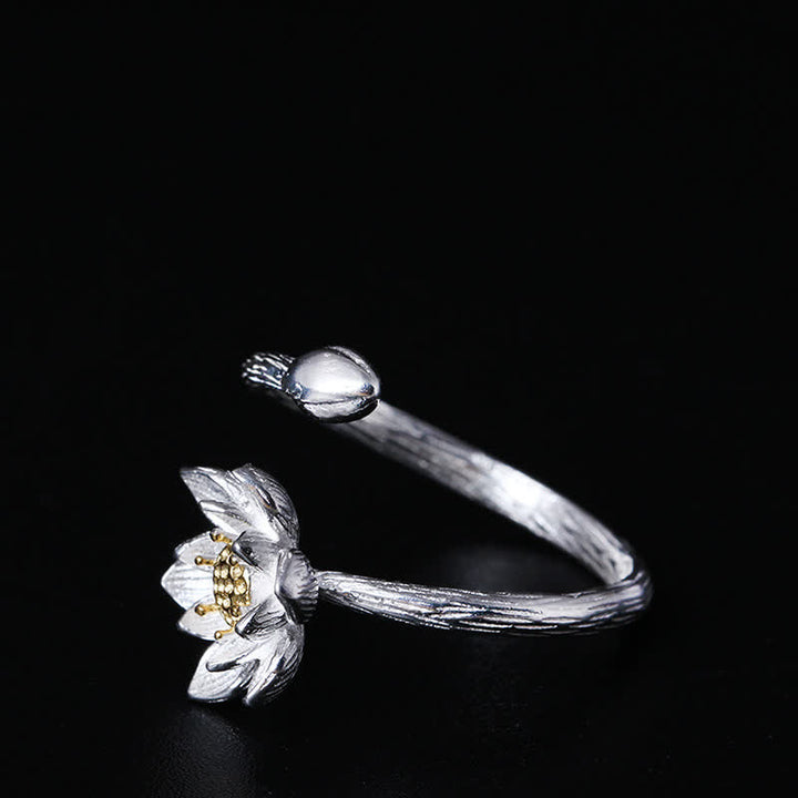Buddha Stones925スターリングシルバー 蓮の花の祝福リング